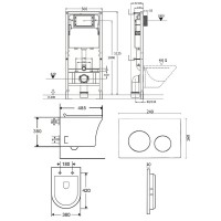 Инсталляция Orange CI01-100W+APB188, с подвесным безободковым унитазом, сиденье микролифт, клавиша смыва белая