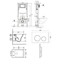 Инсталляция Orange CI02-100W+APB144, с подвесным безободковым унитазом, сиденье микролифт, клавиша смыва черная матовая