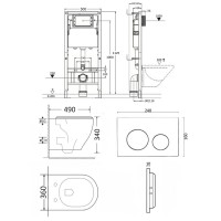Инсталляция Orange CI07-100W+APB100, с подвесным безободковым унитазом, сиденье микролифт, клавиша смыва хром глянцевая