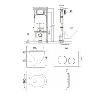 Инсталляция Orange CI07-100W+APB188, с подвесным безободковым унитазом, сиденье микролифт, клавиша смыва белая