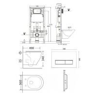 Инсталляция Orange CI07-100W+APB288, с подвесным безободковым унитазом, сиденье микролифт, клавиша смыва белая