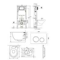 Инсталляция Orange CI07-150W+APB188, с подвесным безободковым унитазом, сиденье микролифт, клавиша смыва белая