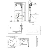 Инсталляция Orange CI07-150W+APB244, с подвесным безободковым унитазом, сиденье микролифт, клавиша смыва черная матовая