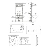 Инсталляция Orange CI07-150W+APB288, с подвесным безободковым унитазом, сиденье микролифт, клавиша смыва белая