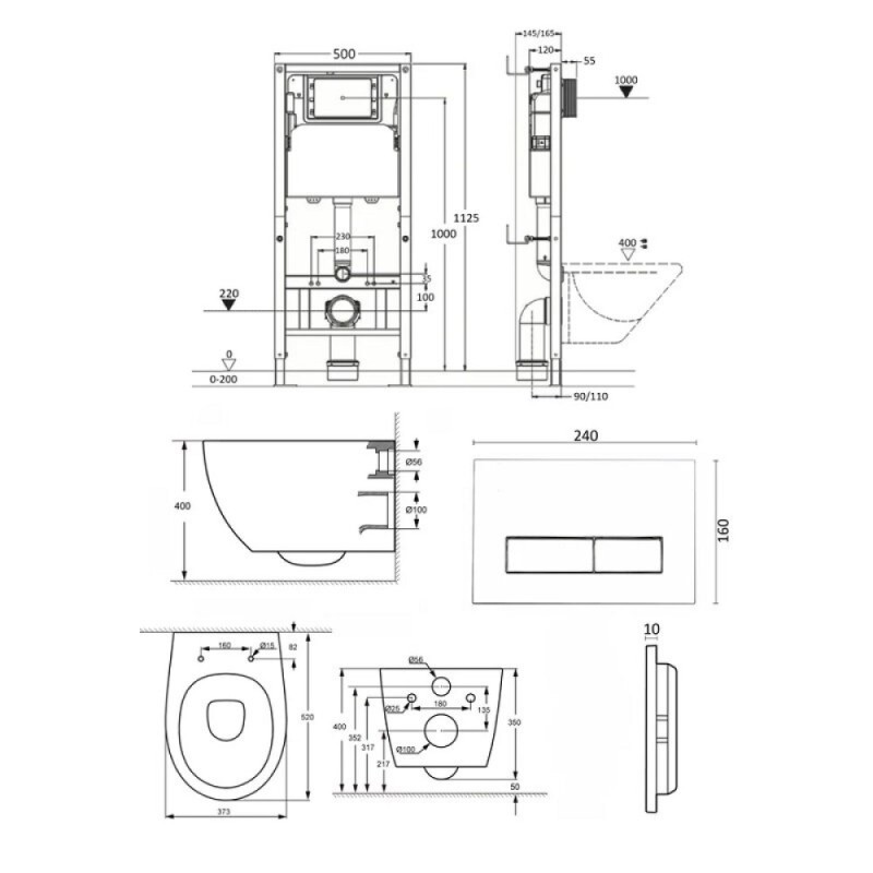 Инсталляция Orange CI07-150W+APB288, с подвесным безободковым унитазом, сиденье микролифт, клавиша смыва белая