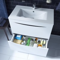 Тумба с раковиной Iddis Cloud 80 см подвесная, 2 ящика, белый, CLO80WFi95K