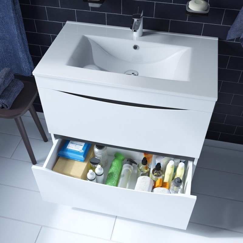 Тумба с раковиной Iddis Cloud 80 см подвесная, 2 ящика, белый, CLO80WFi95K