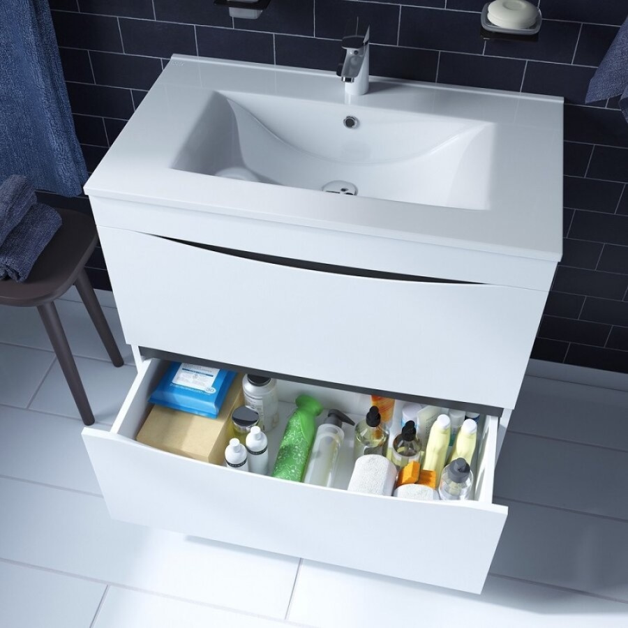 Тумба с раковиной Iddis Cloud 80 см подвесная, 2 ящика, белый, CLO80WFi95K
