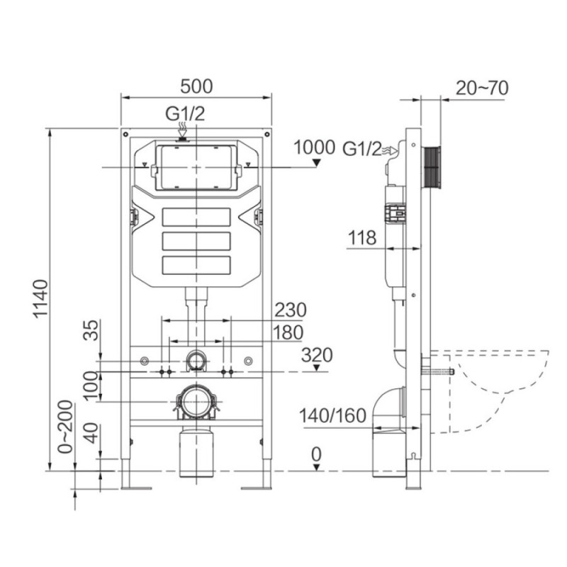 Инсталляция для унитаза Ceramicanova Envision CN1002W/Flat, с кнопкой и креплениями, цвет белый