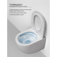Подвесной унитаз Ceramicanova Uno CN11001T, безободковый, смыв Торнадо, сиденье микролифт, белый, сантехфарфор