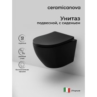 Подвесной унитаз Ceramicanova Uno CN11001TMB, безободковый, смыв Торнадо, сиденье микролифт, черный матовый, сантехфарфор