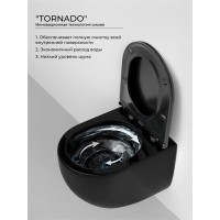 Подвесной унитаз Ceramicanova Uno CN11001TMB, безободковый, смыв Торнадо, сиденье микролифт, черный матовый, сантехфарфор
