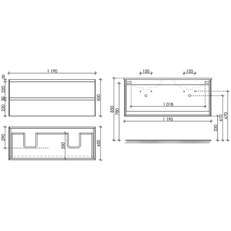 Тумба под раковину Sancos Cento 120, подвесная, белый глянец, CN120-2W