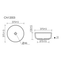 Раковина Ceramicanova Taycan CN12003, 37.5 см, сантехфарфор, накладная, белый