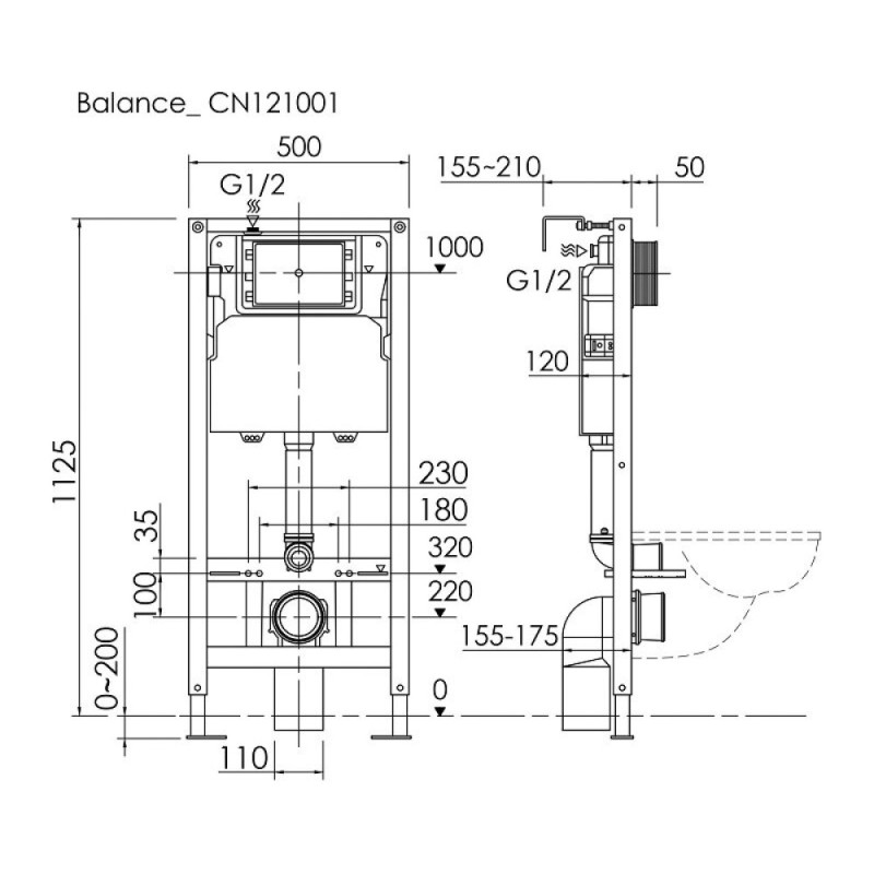 Инсталляция для унитаза Ceramicanova Balance CN121002CH, клавиша Circle хром