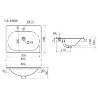 Раковина Ceramicanova Sabo CN13001, 60 см, сантехфарфор, белый