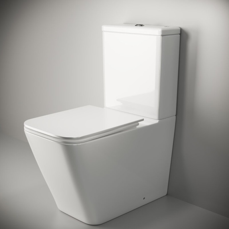 Напольный унитаз Ceramicanova Cubic Rimless CN1803, безободковый, с бачком, сиденье Soft Close, сантехфарфор, белый