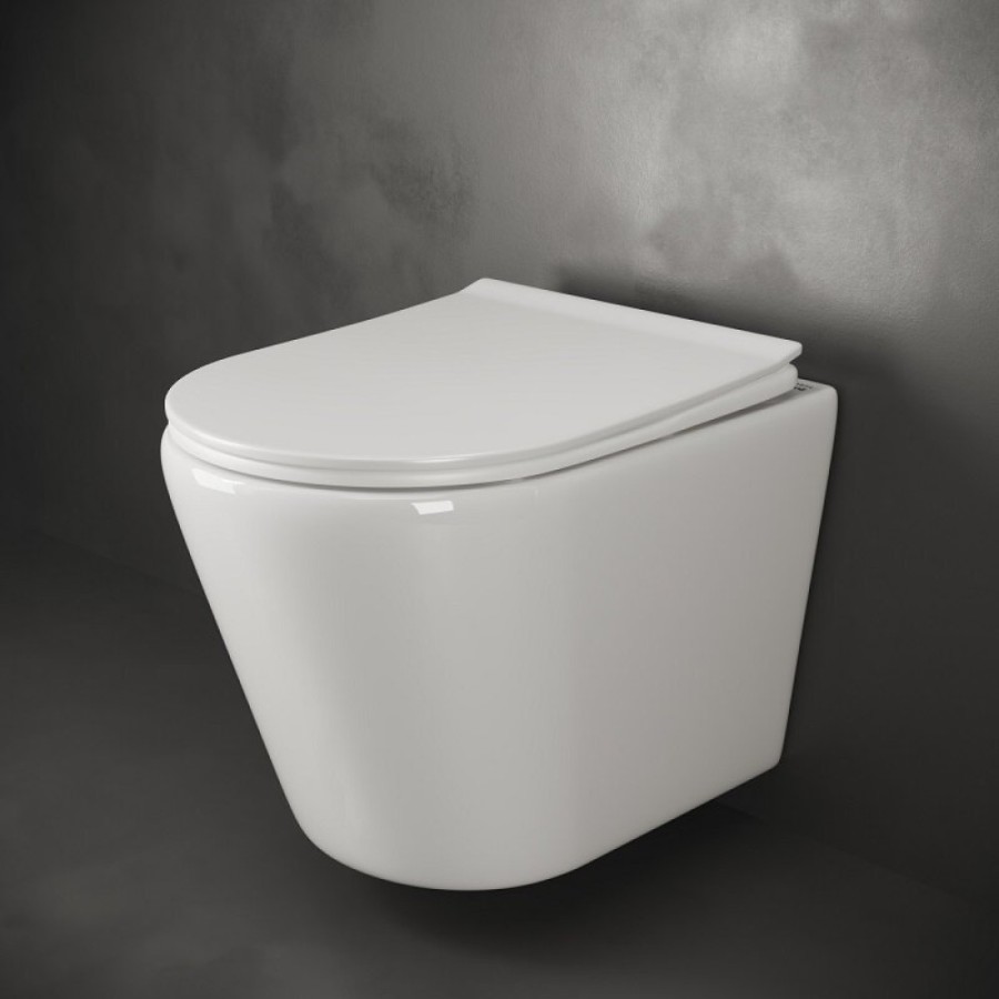 Подвесной унитаз Ceramicanova HighLight Rimless CN1804 с ультра-тонким сиденьем SoftClose, безободковый, сантехфарфор
