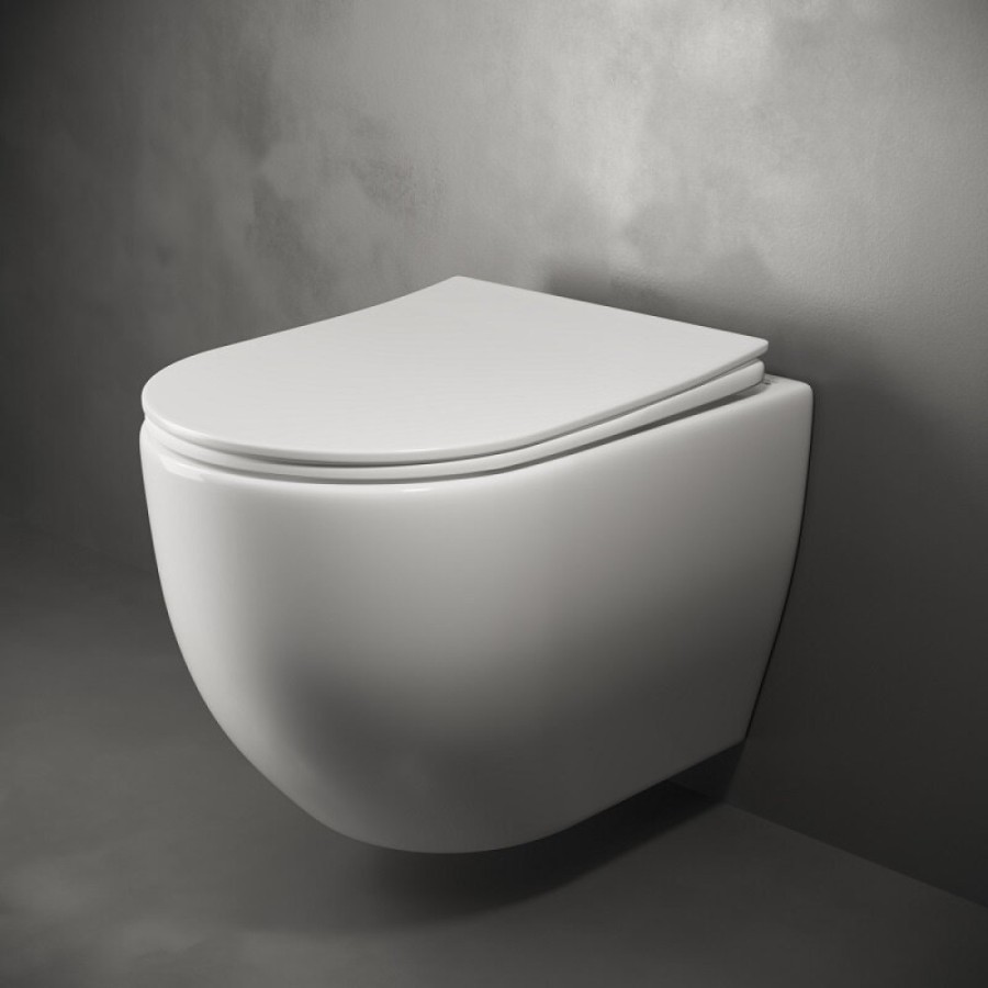 Подвесной унитаз Ceramicanova Mia Rimless с ультра-тонким сиденьем с микролифтом, безободковый, сантехфарфор, CN1805