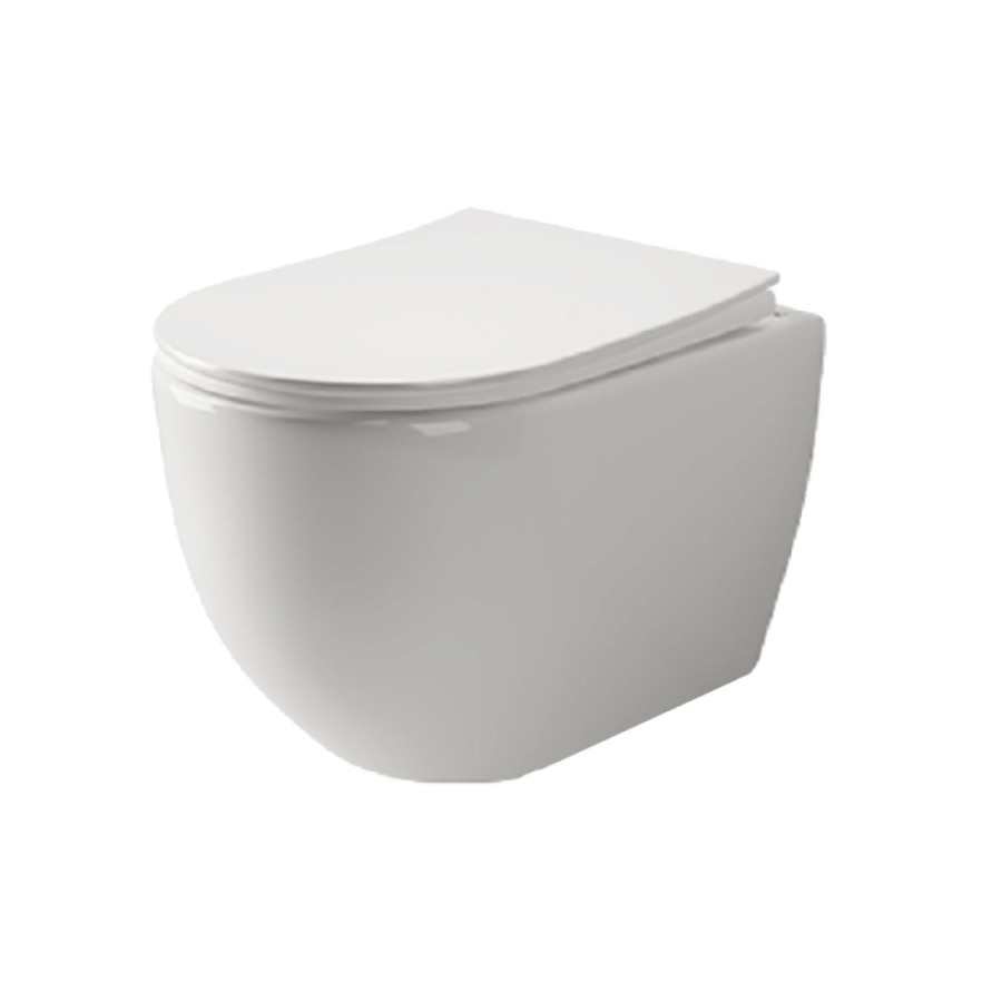 Подвесной унитаз Ceramicanova Mia Rimless с ультра-тонким сиденьем с микролифтом, безободковый, сантехфарфор, CN1805