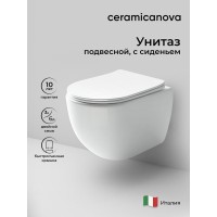 Подвесной унитаз Ceramicanova Mia Rimless с ультра-тонким сиденьем с микролифтом, безободковый, сантехфарфор, CN1805
