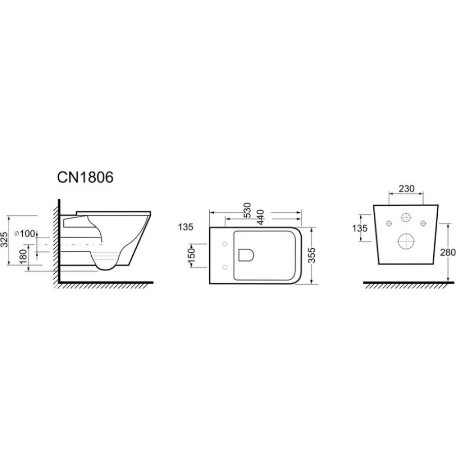 Подвесной безободковый унитаз Ceramicanova Cubic CN1806 Rimless, крышка микролифт, сантехфарфор