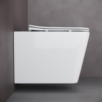 Подвесной безободковый унитаз Ceramicanova Cubic CN1806 Rimless, крышка микролифт, сантехфарфор