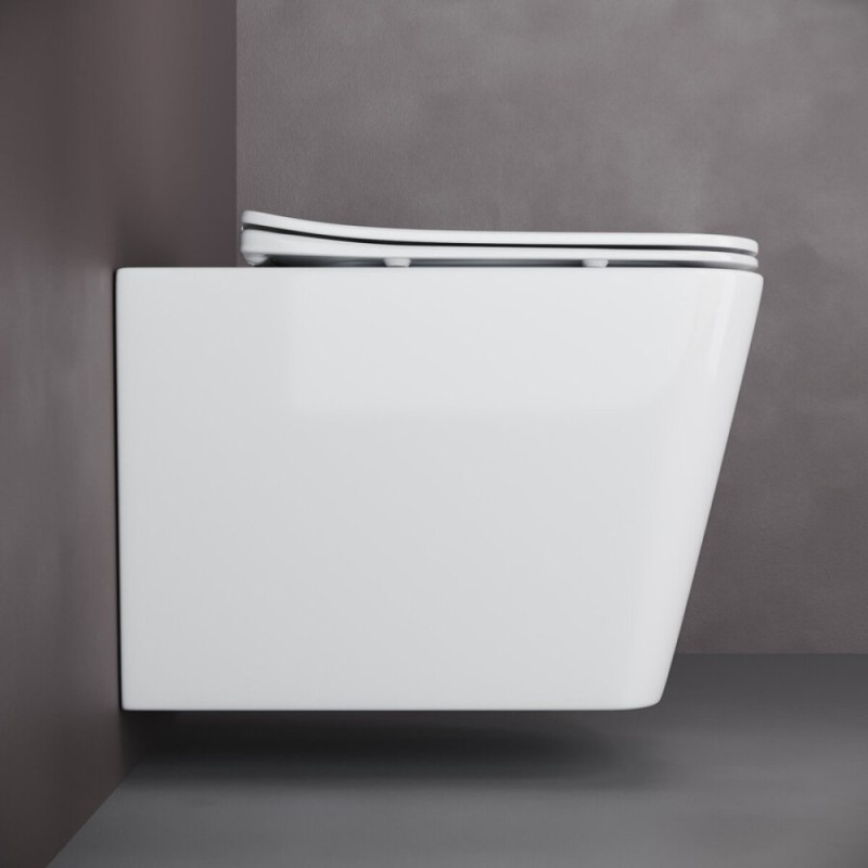 Подвесной безободковый унитаз Ceramicanova Cubic CN1806 Rimless, крышка микролифт, сантехфарфор