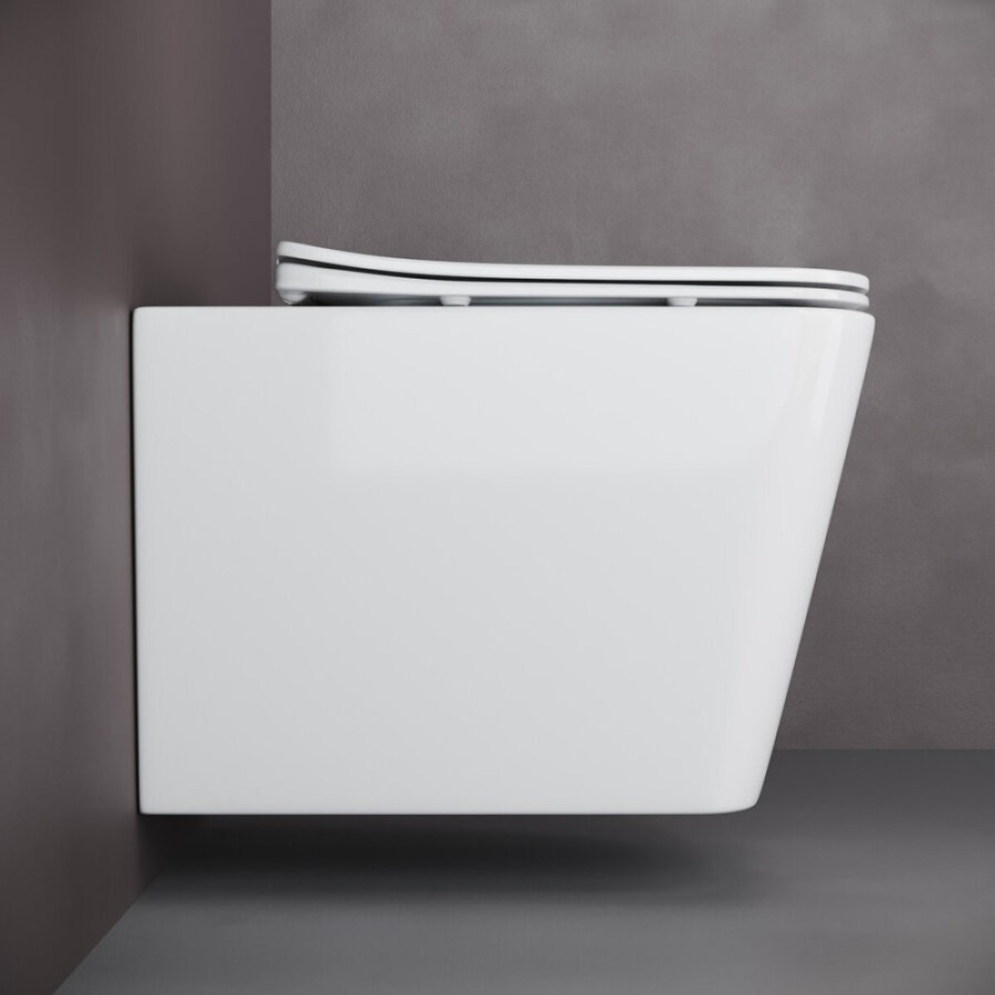 Подвесной безободковый унитаз Ceramicanova Cubic CN1806 Rimless, крышка микролифт, сантехфарфор