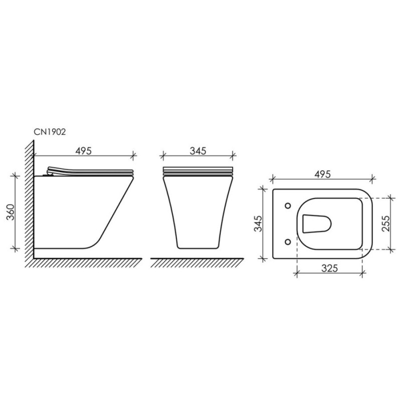 Подвесной унитаз Ceramicanova Mono Rimless CN1902 35 x 50 x 36 см безободковый, сантехфасфор, с сиденьем Soft Close