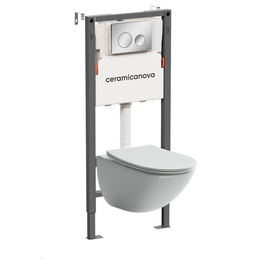 Инсталляция Ceramicanova Balance CN1905_121001CH, с безободковым унитазом Mono, сиденье микролифт, клавиша Circle хром