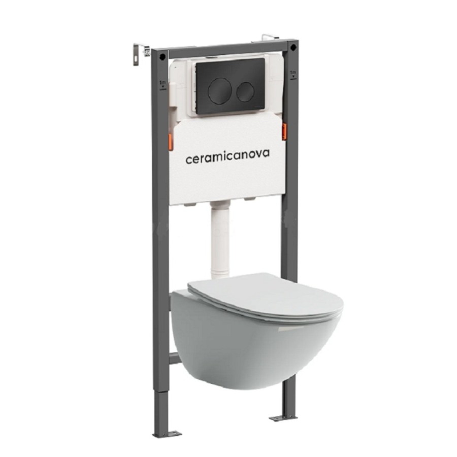 Инсталляция Ceramicanova Balance CN1905_121001MB, с безободковым унитазом Mono, сиденье микролифт, клавиша Circle черная матовая