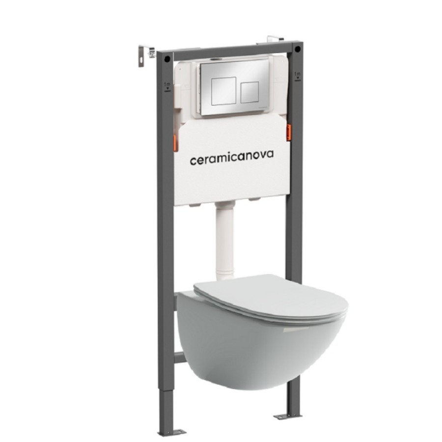 Инсталляция Ceramicanova Balance CN1905_121002CH, с безободковым унитазом Mono, сиденье микролифт, клавиша Square хром