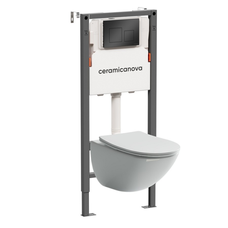 Инсталляция Ceramicanova Balance CN1905_121002MB, с безободковым унитазом Mono, сиденье микролифт, клавиша Square черная матовая