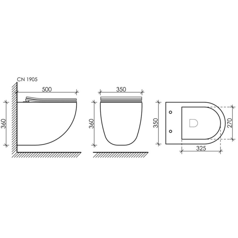 Подвесной унитаз Ceramicanova Mono Rimless CN1905 35 x 50 x 36 см безободковый, с сиденьем Soft Close, сантехфарфор