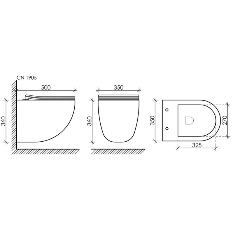 Подвесной унитаз Ceramicanova Mono Rimless CN1905 35 x 50 x 36 см безободковый, с сиденьем Soft Close, сантехфарфор
