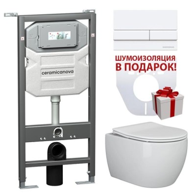 Инсталляция Ceramicanova Envision с унитазом Ceramicanova Play CN3001_1002W_1000 Rimless CN3001, крышка микролифт, клавиша Flat белый матовый
