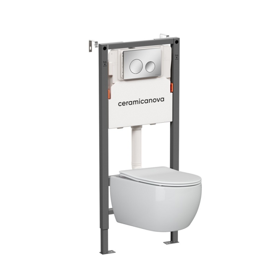 Инсталляция Ceramicanova Balance CN3001_121001CH, с безободковым унитазом Play, сиденье микролифт, клавиша Circle хром