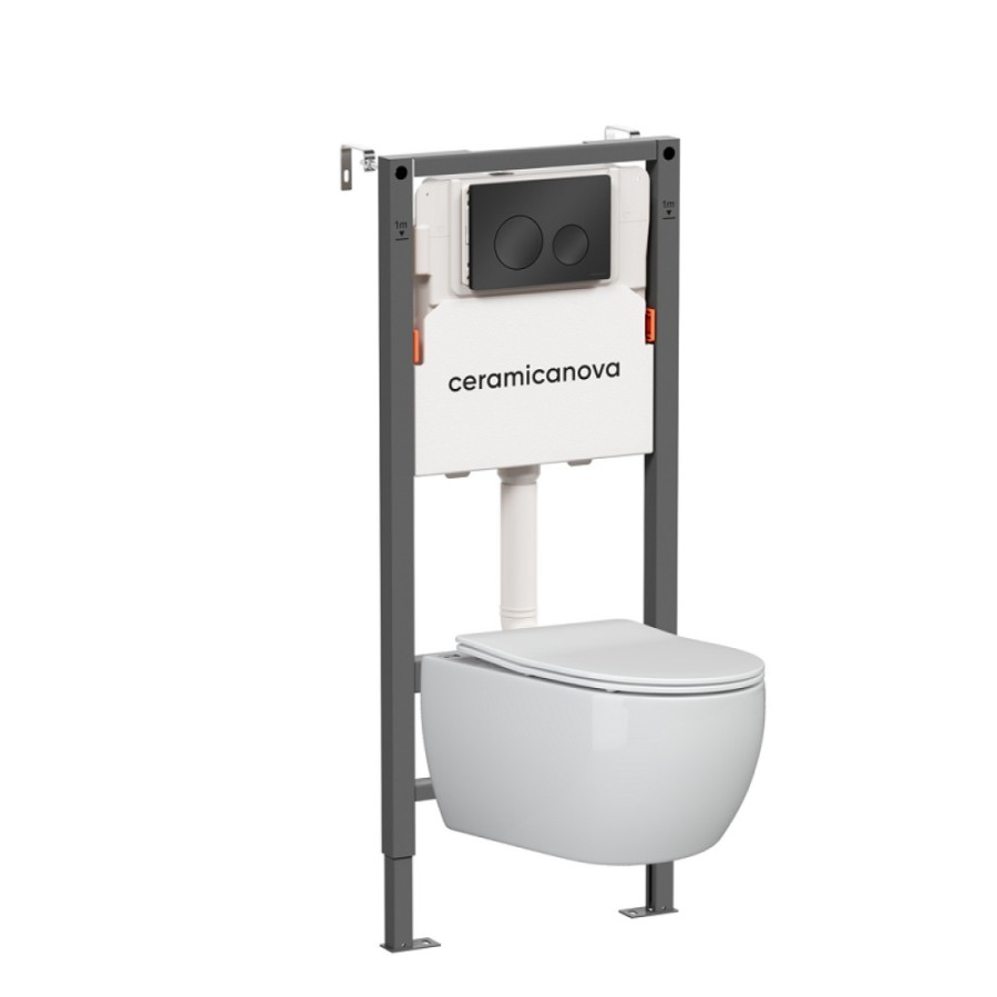 Инсталляция Ceramicanova Balance CN3001_121001MB, с безободковым унитазом Play, сиденье микролифт, клавиша Circle черная матовая