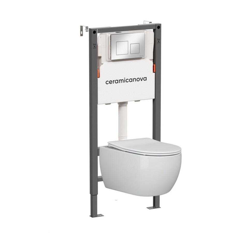 Инсталляция Ceramicanova Balance CN3001_121002CH, с безободковым унитазом Play, сиденье микролифт, клавиша Square хром