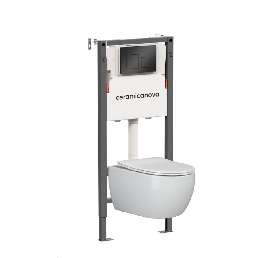 Инсталляция Ceramicanova Balance CN3001_121002MB, с безободковым унитазом Play, сиденье микролифт, клавиша Square черная матовая
