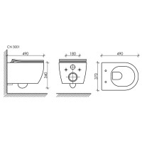 Подвесной безободковый унитаз Ceramicanova Play CN3001MB Rimless, крышка микролифт, черный матовый, сантехфарфор