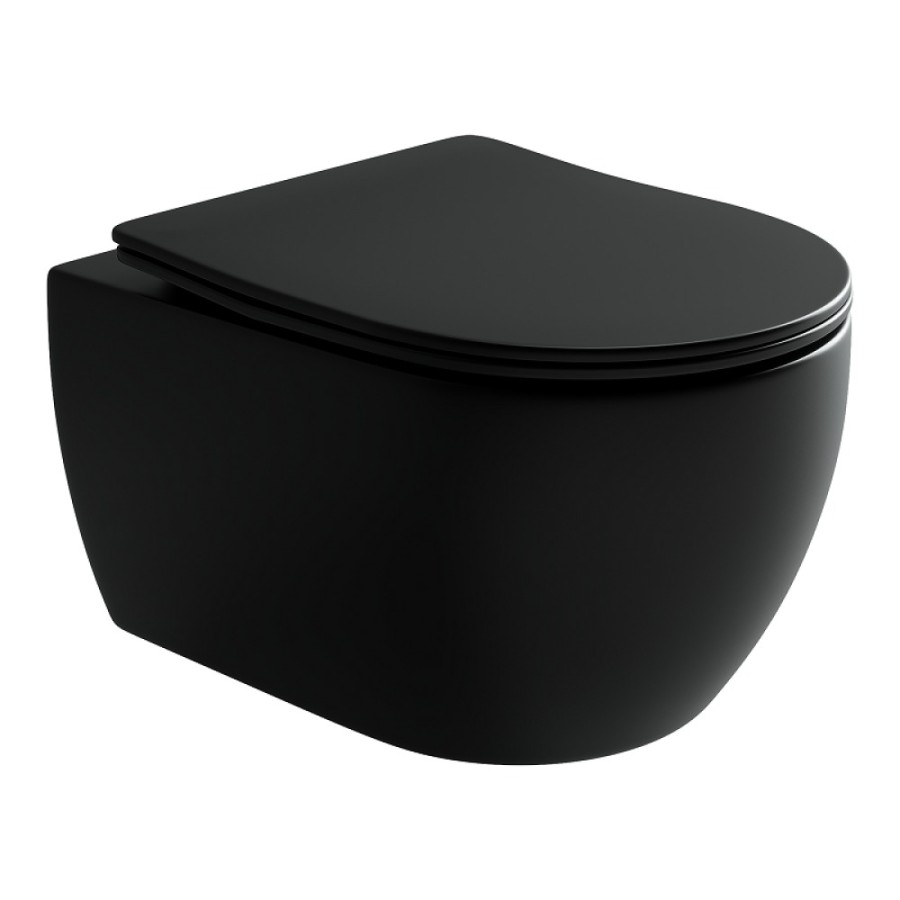 Подвесной безободковый унитаз Ceramicanova Play CN3001MB Rimless, крышка микролифт, черный матовый, сантехфарфор