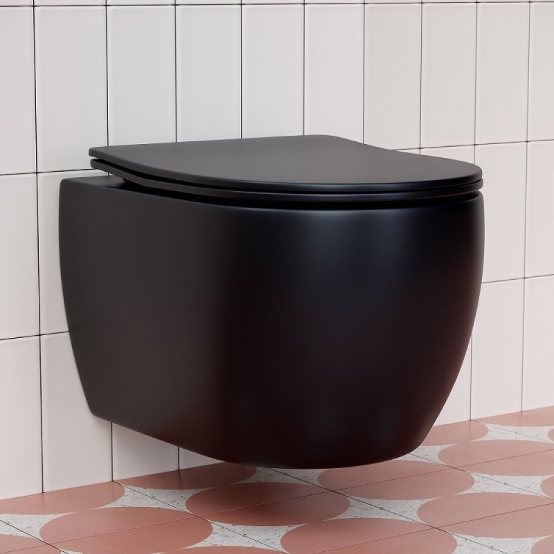 Подвесной безободковый унитаз Ceramicanova Play CN3001MB Rimless, крышка микролифт, черный матовый, сантехфарфор