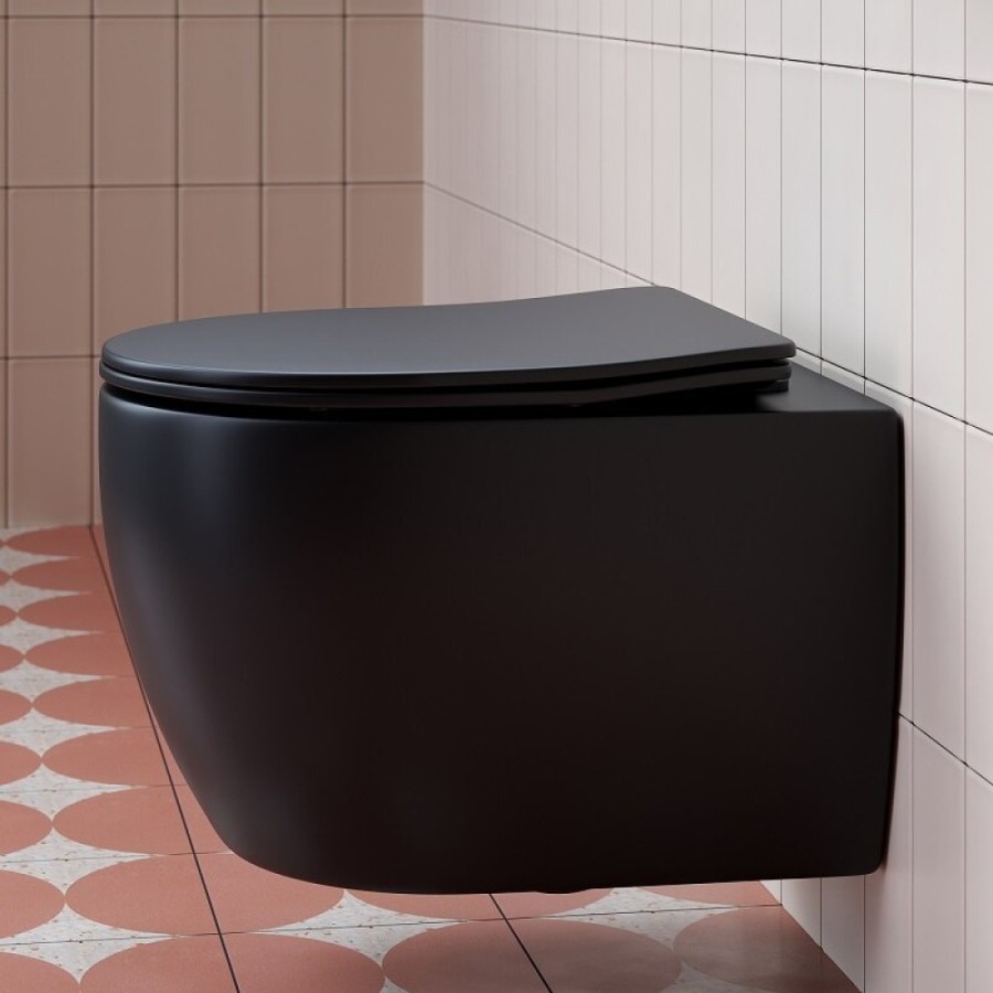 Подвесной безободковый унитаз Ceramicanova Play CN3001MB Rimless, крышка микролифт, черный матовый, сантехфарфор