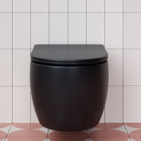 Подвесной безободковый унитаз Ceramicanova Play CN3001MB Rimless, крышка микролифт, черный матовый, сантехфарфор
