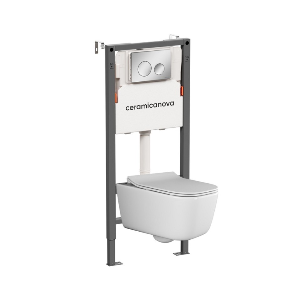 Инсталляция Ceramicanova Balance CN3005_121001CH, с безободковым унитазом New Day, сиденье микролифт, клавиша Circle хром