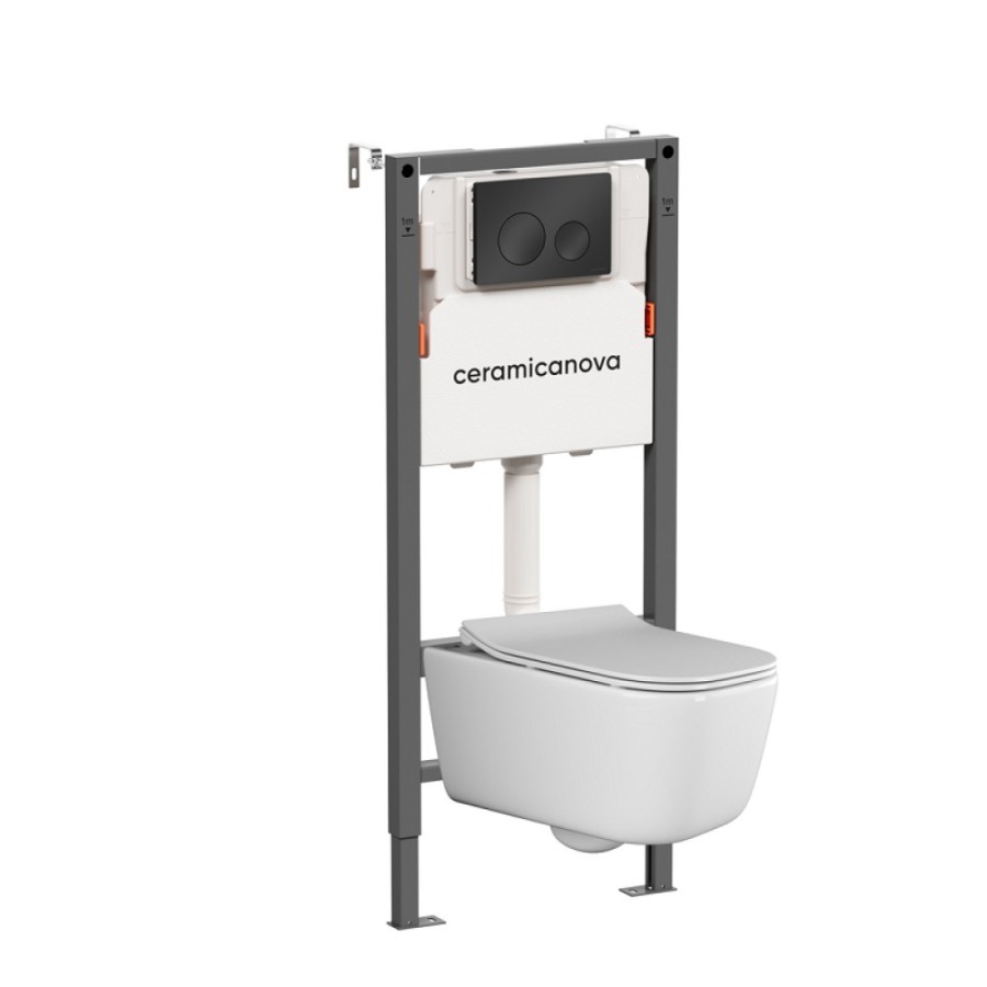 Инсталляция Ceramicanova Balance CN3005_121001MB, с безободковым унитазом New Day, сиденье микролифт, клавиша Circle черная матовая