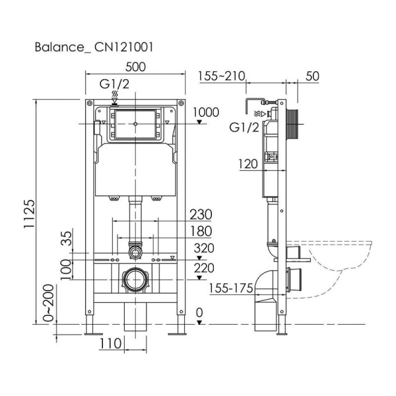 Инсталляция Ceramicanova Balance CN3005_121001MB, с безободковым унитазом New Day, сиденье микролифт, клавиша Circle черная матовая