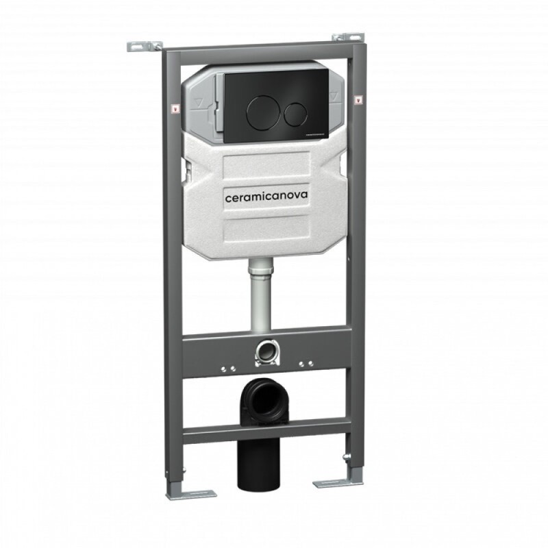 Инсталляция Ceramicanova Envision с унитазом Ceramicanova Metric CN3007_1001B_1000 Rimless CN3007, крышка микролифт, сантехфарфор, клавиша Round чёрный матовый